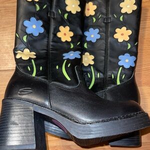 Skechers Floral Black Boots Y2K